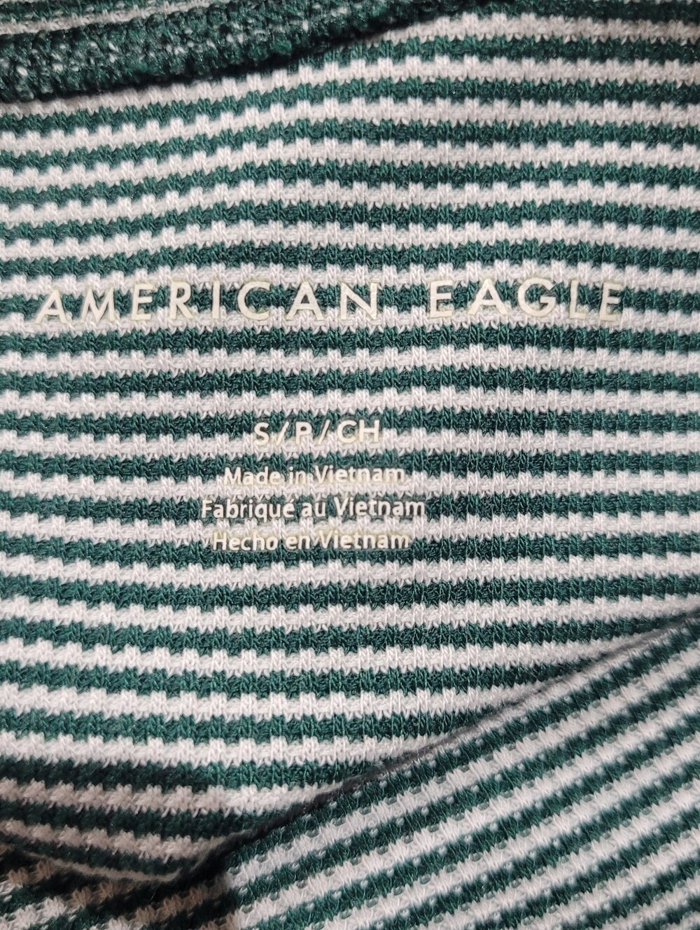 American Eagle Women's Striped Long-Sleeve Crewneck Casual Top Small Green White - Picture 8 of 9